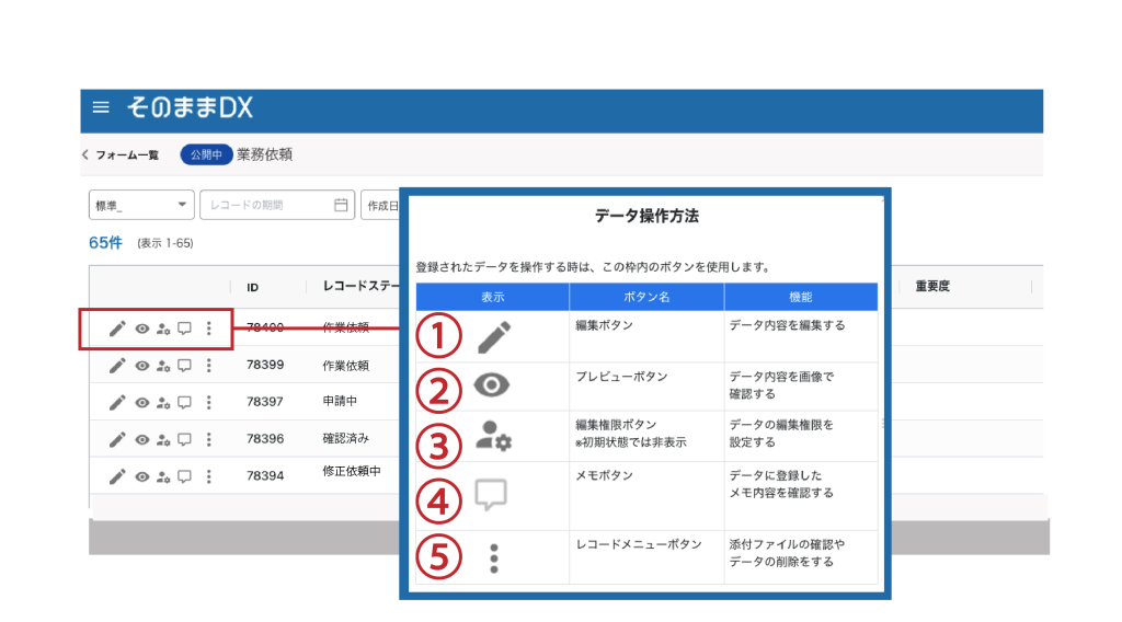 レコード行機能について